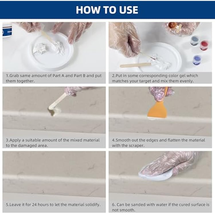 Marble and Granite Repair kit Porcelain Marble Stone and Quartz Countertops Repair kit for Chips Dents Cracks Holes Scratchs, Fix Chipped Edges Corners, Reattaches or rebuilds Missing Pieces