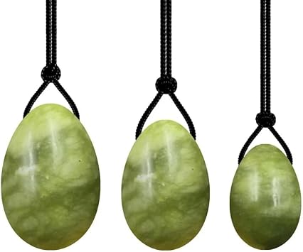 DNSBOND 3pcs Egg Set Natural Nephrite Jade Massager for Women Muscle Tightening Drilled Massage Stone Exercise Tools Natural Stone