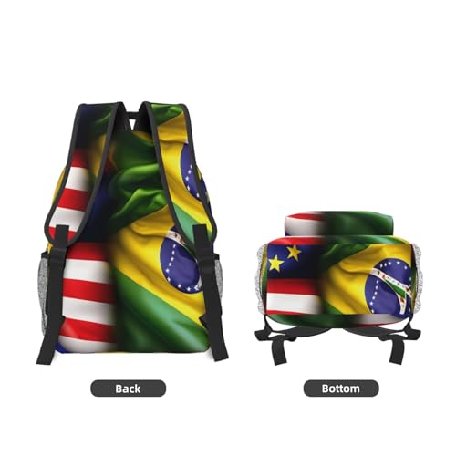 American And Brazilian Flags Print Travel Backpack Carry On Flight Approved,Water-Resistant Laptop Backpack For Men Women3