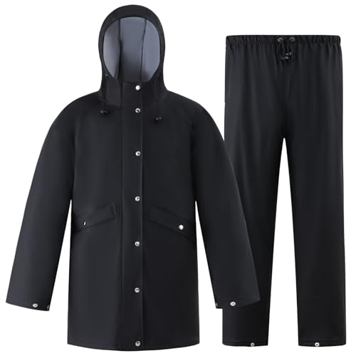 KYBKDYY Rain Suit Waterproof Jacket Rain Suits for Men Women Waterproof Heavy Duty Rain Gear Long Rain Jacket Coat & Pants(Black,XL)