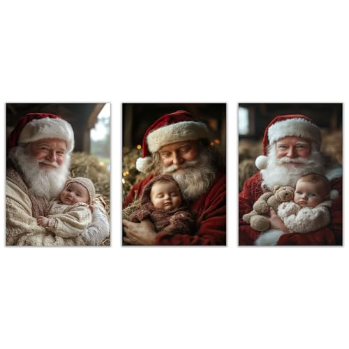 NEKAOEU(ネカオウ) 3枚セット クリスマスアートパネル サンタクロースの子供たち 冬の森の 絵画 ,壁絵 抽象 ボード ,インテリア ポスター 大判 ,おしゃれ リビング ダイニング 華やか 写真パネル(ブラック7)-20x30cmx3 額無し