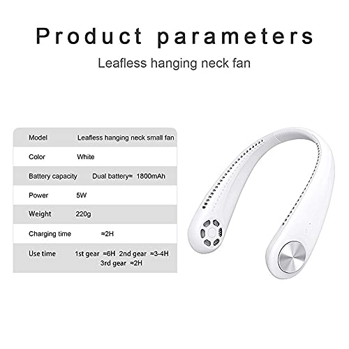 Ventilateur de cou portable rechargeable 1800mAh blanc à 3 vitesses