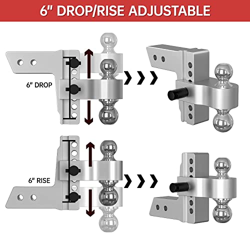 Ifoka Adjustable Trailer Hitch Ball Mount, Fits 2.5 Inch Receiver, 6 Inch Drop Hitch,18,500 Lbs Gtw, Forged Aluminum Shank, 2 Inch & 2-5/18 Inch Dual Balls With Double Hitch Locks And Pins #TOP5