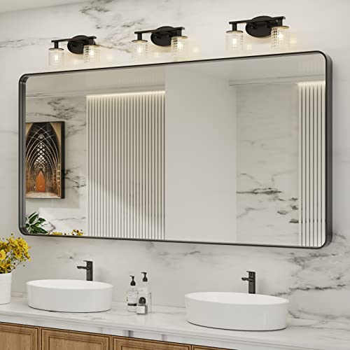 LOAAO 72X36 Inch Black Metal Framed Bathroom Mirror for Wall, Matte Black Bathroom Vanity Mirror Farmhouse, Large Rounded Rectangle Mirror, Anti-Rust, Shatter-Proof, Hangs Horizontally or Vertically