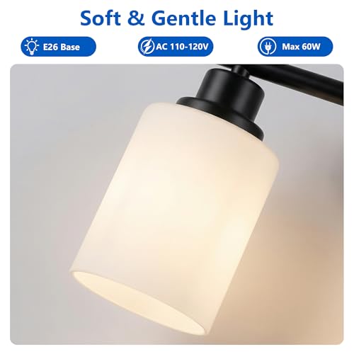 Image of Unicozin 3 Light Bathroom Light Fixtures, Modern Vanity Lights with Milky Glass Shade, Black Wall Lamp Over Mirror for Bathroom, Living Room, Cabinet, Bedroom, E26 Base