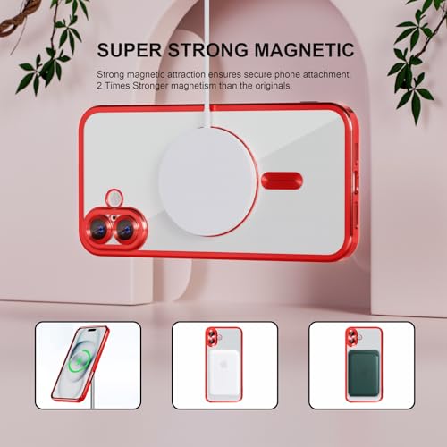 Image of Misea Magnetic for iPhone 16 Case Compatible with MagSafe Red | [Never Yellowing] [Military Drop Protection] Full Camera Lens Protector Plating Soft Clear Phone Case for Women, Red