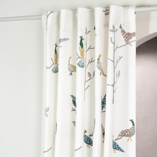 Image of Tranquebar Curtain Co. Window Curtains 6 Feet, 60-65% Room Darkening, Multicolor (Blue, Yellow) Bird Print, Cotton Curtains for Window, BackTab Loops, Design Shiri (183 cm) - Set of 2