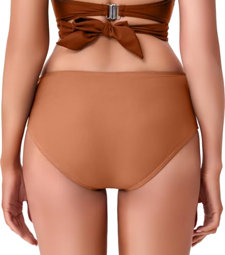 Image of COCOPEAR Full Coverage Bikini Bottoms for Women Mid Rise Bathing Suit Bottoms for Women Ruched Tummy Control Swim Bottoms