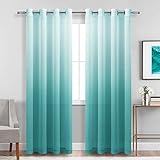 DWCN Faux Linen Ombre Sheer Curtains - Gradient Semi Voile Grommet Top Window Curtains for Bedroom and Living Room, Set of 2 Panels, 52 x 84 Inches Long, Teal