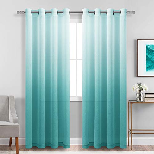 DWCN Cortinas Transparentes de Lino sintético Degradado, Cortinas de Gasa semidegradada, Cortinas para Dormitorio y Sala de Estar, Juego de 2 Paneles de Cortina con Ojales en la Parte Superior, 52 x