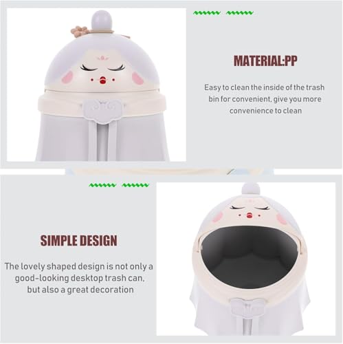 Image of Mini Desktop Trash Bin Small Trash Can with Lid, Countertop Wastebasket, Pink Chaise Desktop Trash Can Cute and Elegant Plastic Storage Bucket