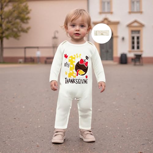 Infant Baby Girl Thanksgiving Outfit Jumpsuit My First Thanksgiving Turkey Print Onesie Romper Bodysuit Newborn Fall Clothes3