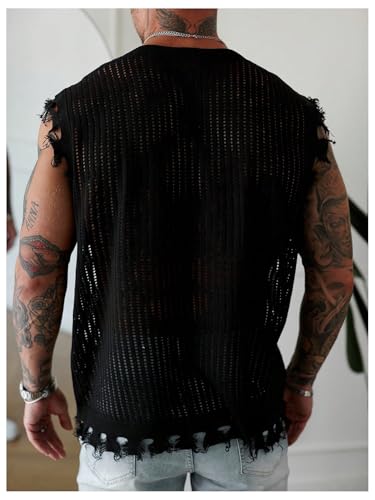 Men's Letter Graphic Sweater Vest Y2k Ripped V Neck Sleeveless Knit Tops2