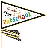 First Day of Preschool Banner, Pennant Banner Flags First Day of Kindergarten Flag Back School First Day of Preschool Sign for Teachers Students School Decorations