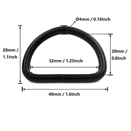 BIKICOCO Metal D-Rings Buckle, 1-1/4 Inch Non-Welded for Webbing Sewing DIY - Black - Pack of 20, Black X 20 Pcs, 3.2 cm - Image 2