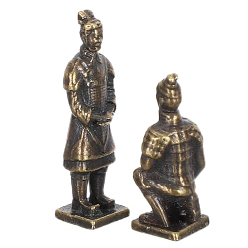 HAMPPLIES Kleiner Kriegerfiguren aus Kupferlegierung – 2 Antike Chinesische Soldatenstatuen als Wohnzimmer Deko Handgeschnitzt Vintage Wohnaccessoires