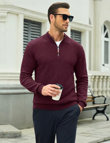 Image of MAGCOMSEN Men's Quarter Zip Pullover Lightweight Mock Neck Polo Sweater Long Sleeve Warm Fall Winter Pullover Sweaters