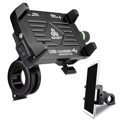 Image of Autofy NEO Aluminium Bike Mobile Holder with USB Charger, Waterproof Phone Mount Cradle for All Bikes & Scooters, Universal Fit, 1-Year Warranty (Black)