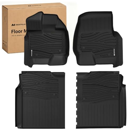 MOSTPLUS TPE All Weather Floor Mats for 2015-2026 Ford F-150 SuperCrew, Includes 2022-2026 F150 Lightning (Rear w/o U-Seat Flat Storage), Custom Fit 1st & 2nd Row Floor Liners Truck Accessories Black