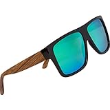 WOODIES Polarized Zebra Wood Aviator Wrap Sunglasses for Men and Women | Green Polarized Lenses and...