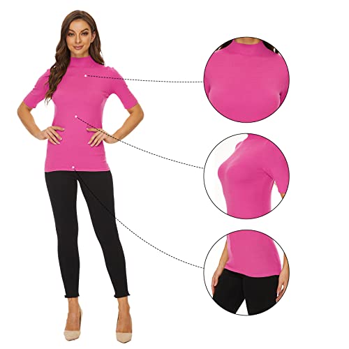 Image of Anbenser Women's Short Sleeve Mock Pullover Sweater Knit Jersey Top Slim Fit