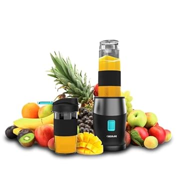 Cecotec Mini Frullatore Portatile Smoothies Power Titanium 900 Progo. 900W, Include 2 Tazze Portatili da 570 Ml, 4 Lame con Rivestimento in Titanio Nero, Singolo Manuale in Vetro