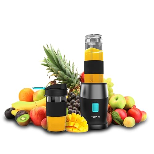 Cecotec Batidora De Vaso Portátil Individual Smoothies Power Titanium 900 ProGo. 900W, Incluye 2 Vasos Portátiles de 570 ml, 4 Cuchillas Con...