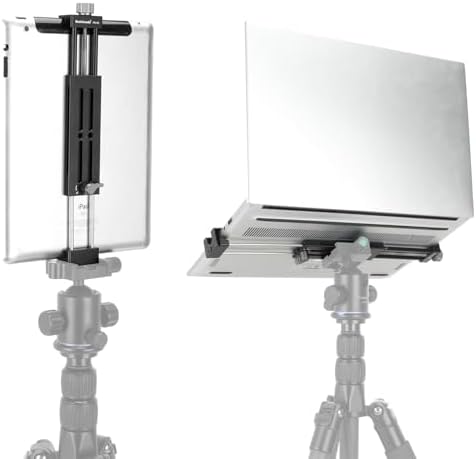 koolehaoda Aluminum iPad Tripod Holder Mount Adapter with 2 Arca Dovetail Mounts, 1/4" Screw & Cold Shoe (5.4” to 13”) Adjustable Universal Tablet Clamp Video Recording for iPhone iPad Air Mini