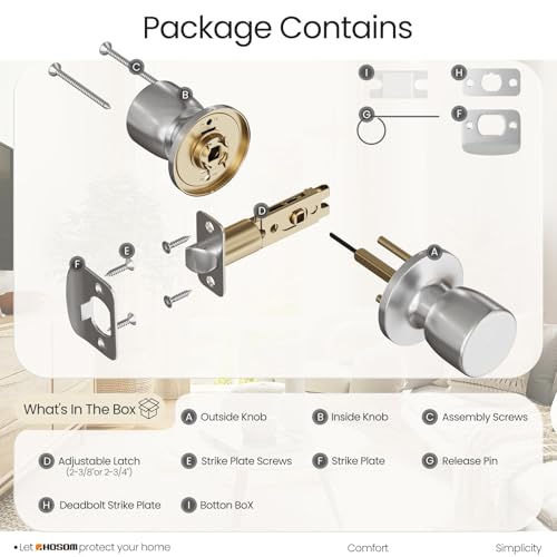 HOSOM Passage Door Knob, 2 Pack Interior Door Knob, Keyless Door knobs for Interior Doors, Hallway, Closet and More, No Locking Satin Nickel Door Handle Knob by HOSOM - Image 8