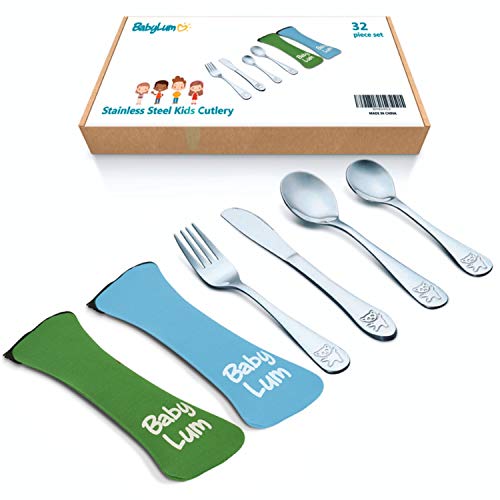 BabyLum 32 Piece Utensils Set for Kids, Stainless Steel Cutlery Flatware, Silverware