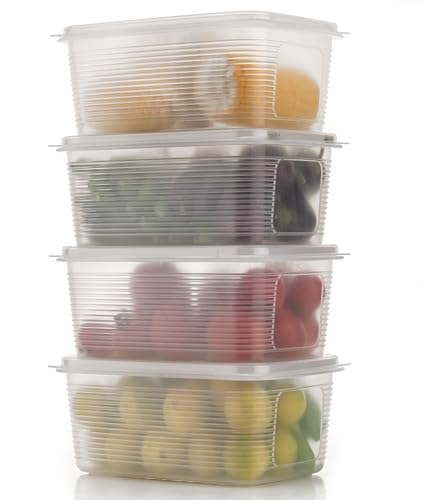 Image of Fridge Storage Container 1800 ml | Airtight & Leak-Proof Refrigerator Organizer Box | BPA-Free Plastic Vegetable & Fruit Storage Container | Stackable Food Storage Box with Lid (Transparent Pack-4)