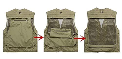 SOUGAO Colete masculino de pesca Safari com vários bolsos para trabalho ao ar livre sem mangas, Cáqu