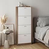 Kingshouse Mueble Zapatero Organizador de Calzado 4 Cajones Blanco y Madera, Clóset para Zapatos hasta 24 Pares Compacto y...