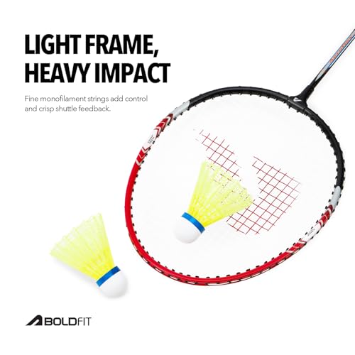 Image of Boldfit Badminton Rackets Aluminium Badminton Racket with Full Cover Bag Standard Shuttle Bat Match Shuttle Bats Lightweight Badminton Shuttle Bat Aeroflex - Red