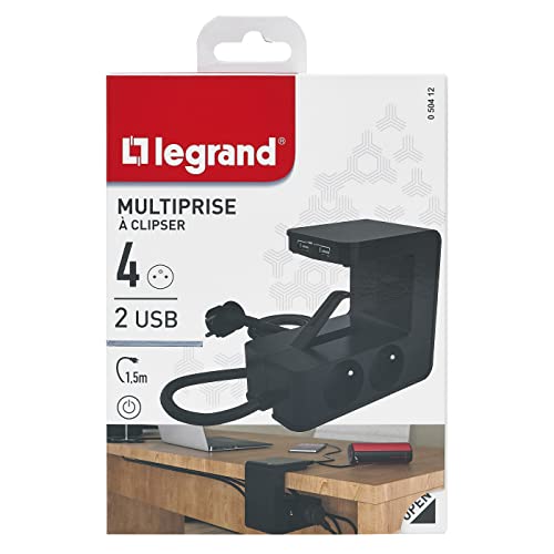 Legrand - Prolunga Clipsabile A 4 Prese E 2 Caricabatterie Usb Tipo A - Nero - 3