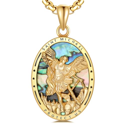 St Michael/Santa Muerte/St Christopher/Saint Benedict/Memento Mori/Saint Raphael/St Sebastian Necklace with Abalone S925 Sterling Silver Religious medals Jewelry Gift