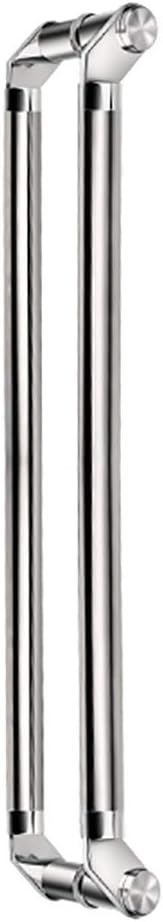 Brushed Silver Stainless Steel Door Handle Tempered Glass Door Push-Pull Handle Commercial Office Door Handrail,2 Lengths,Length 800mm