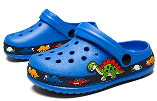 Folhaoth Little Kids Clogs Cute Cartoon Boys Girls Garden Clogs Toddlers Non-Slip Breathable Slides Sandals Children Lightweight Slip-On Beach Pool Shower Slippers Skyblue #TOP1