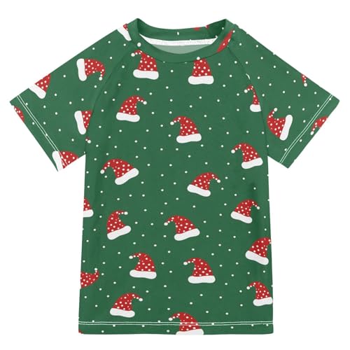 ALAZA Boys Swim Shirts Toddler Rash Guard Short Sleeve Rashguard Santa Hat UPF 50+ 11-12T