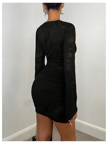 Floerns Women's Lace Sheer Bodycon Mini Dress Long Sleeve Tie Knot Party Dresses3