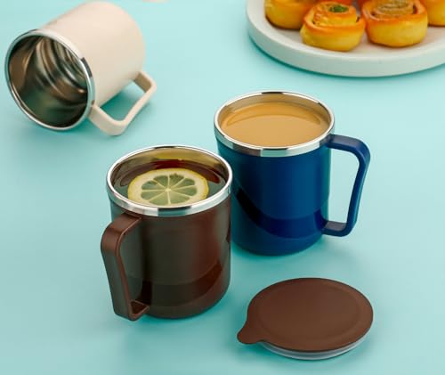 Image of XMART India Insulated Stainless Steel Coffee Mug with Lid - 300ml Double Wall Tea & Milk Mug for Travel, Home, Office, Restaurant Stylish, Leakproof, Drinkware Gifts for Woman,Man (1, Navy Blue)