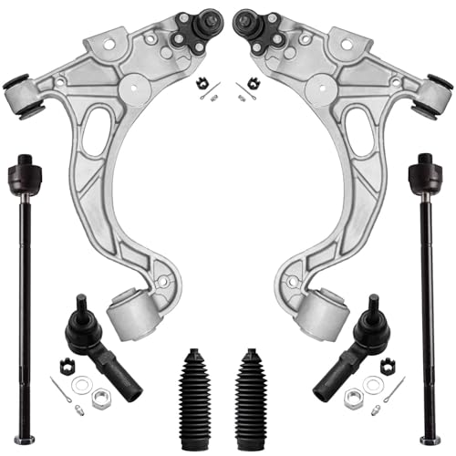 Image of Detroit Axle - 8pc Front End Kit for Buick LeSabre Park Avenue Riviera Cadillac DeVille Seville Bonneville Aurora 2 Lower Control Arms w /Ball Joints 4 Inner Outer Tie Rods 2 Boots Replacement