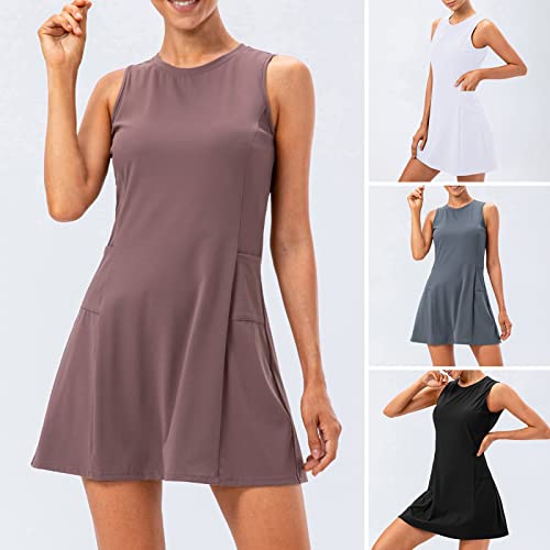 Strachey Shorts Com Bolsos,Conjunto de calção e vestido feminino tênis sem mangas vestido tanque com