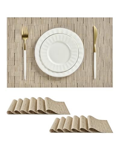 Leetaltree Light Brown Placemats Set of 12 - Heat Resistant Woven Vinyl