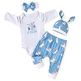 Aalizzwell 0-3 Months Newborn Infant Baby Girls Boys 1st Easter Clothes Rabbit Bunny Unisex Neutral Outfit Twins Blue Easter Clothing