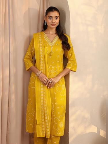 Image of Libas Printed Cotton Blend Straight Kurta Set for Women | daily wear suit