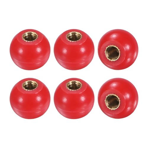 M METERXITY 6-Pack Threaded Ball Knobs, M5 Female Thread 16mm Dia. Thermoset Ball Knob for Lathe/Machine/Lawn Mowers, Round Phenolic Brass Insert Lever Handle [Red]