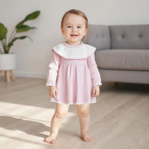 Infant Baby Girl Sweater Dress Fall Winter Outfits Ribbed Long Sleeve Knitted Dresses Toddler Girls Sweaters Playwear3