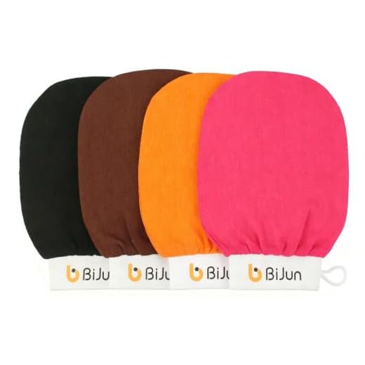 BiJun Exfoliating Glove, Moroccan Kessa Scrub Exfoliating Gloves, Premium Scrub Wash Mitt Body Skincare at Home Shower or Bath, for All Skin Types Improve Blood Circulation, Remove Dead Skin (4 pack)