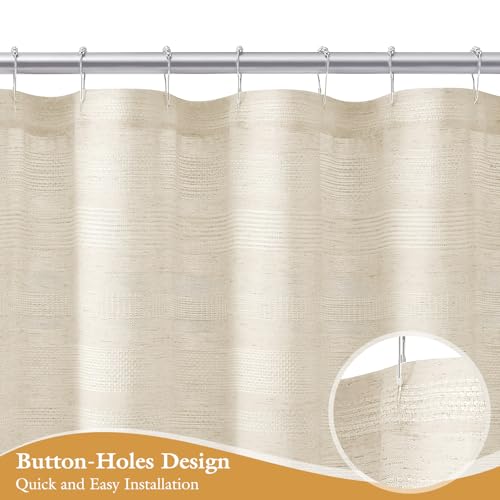 Craidlela Boho Farmhouse Shower Curtain Set with Tassel, Linen Bohemian French Country Chic Bathroom Shower Curtain Set, Modern Striped Textured Shower Curtain 72x72 - Beige/Cream by Craidlela - Image 6